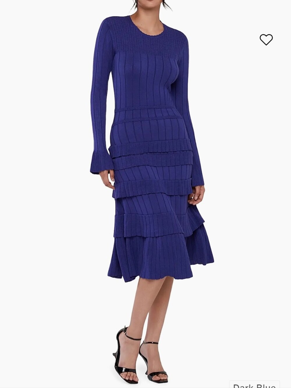 Rachel Parcell Blue Ribbed Midi Dress Pointelle Rufles Size L NEW